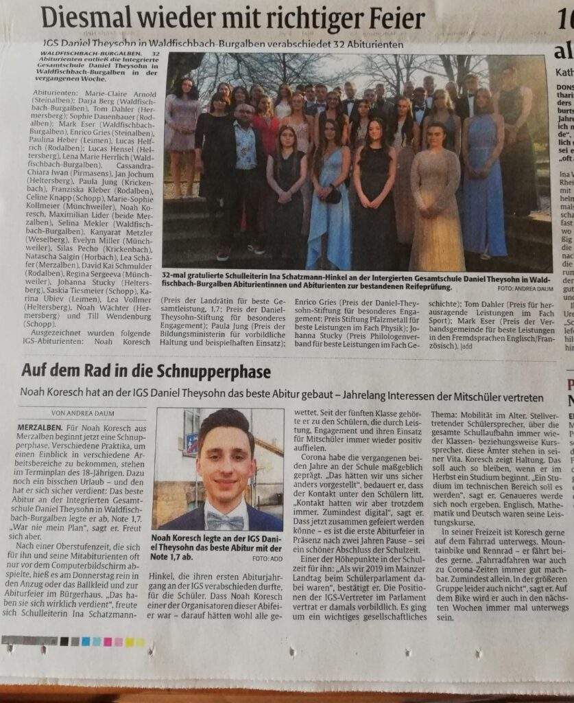 Artikel zum Abitur 2022, Rheinpfalz, 28.03.22