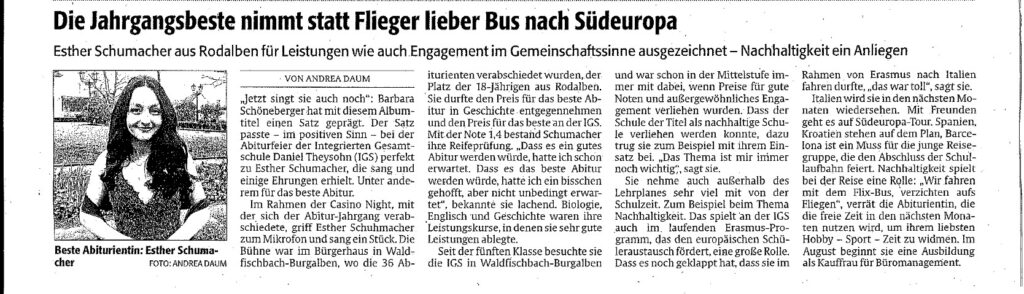 Die-Jahrgangsbeste-nimmt-statt-Flieger-lieber-Bus-nach-Sudeuropa (Die Rheinpfalz 25.03)